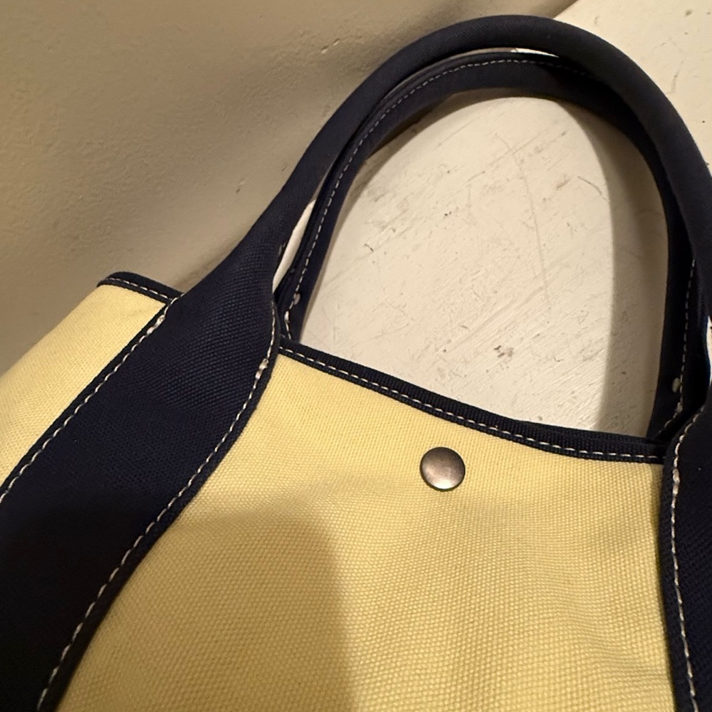 J.Crew Canvas Tote Bag Yellow & Navy Blue Handles Lined Medium Size Cotton NWT - Picture 4 of 8